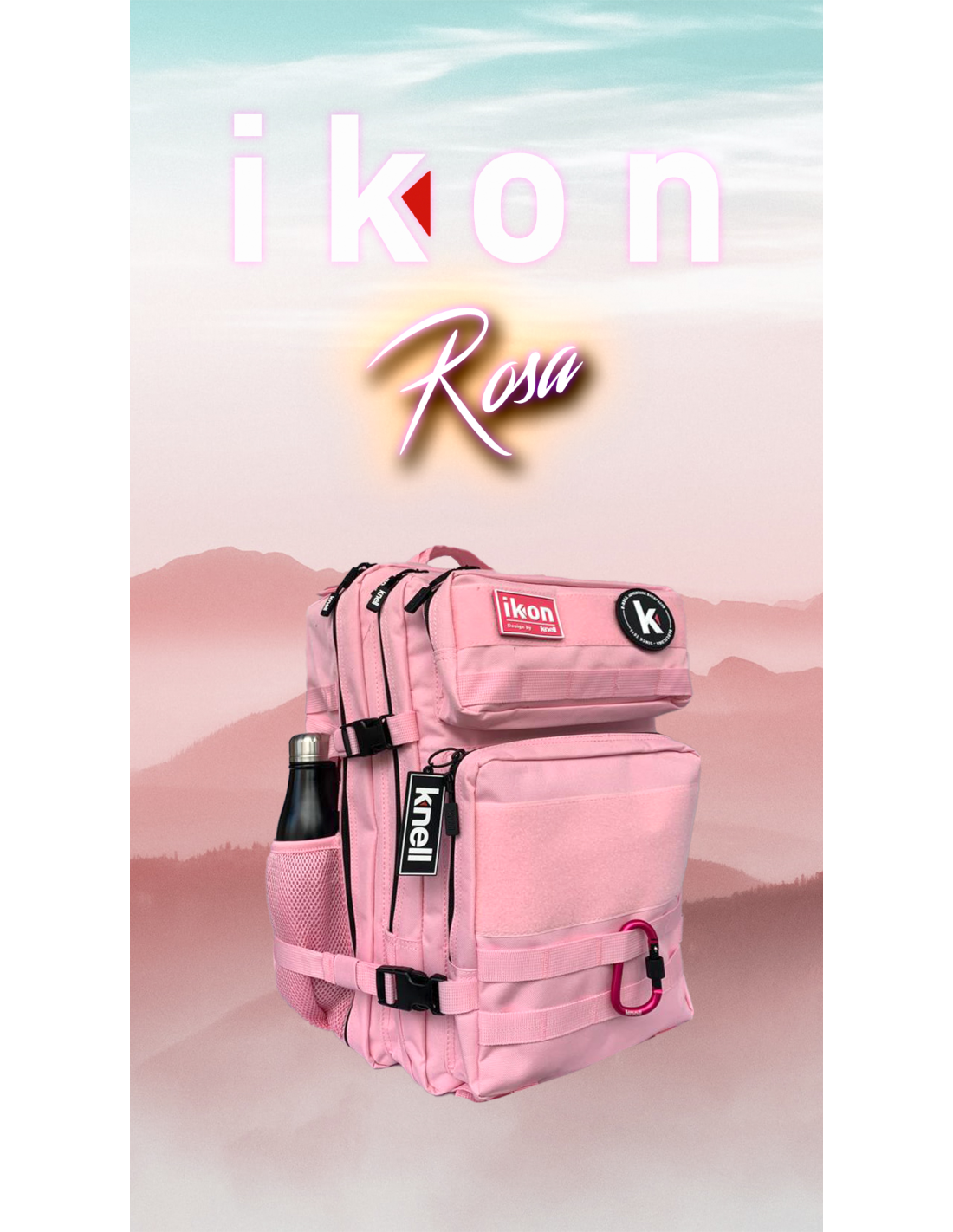 mochila militar rosa panelada con porta botellas laterales fitness y gym