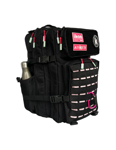 Mochila Táctica Ikon Twee, 45L., negro-rosa. Viajar sin facturar equipaje.